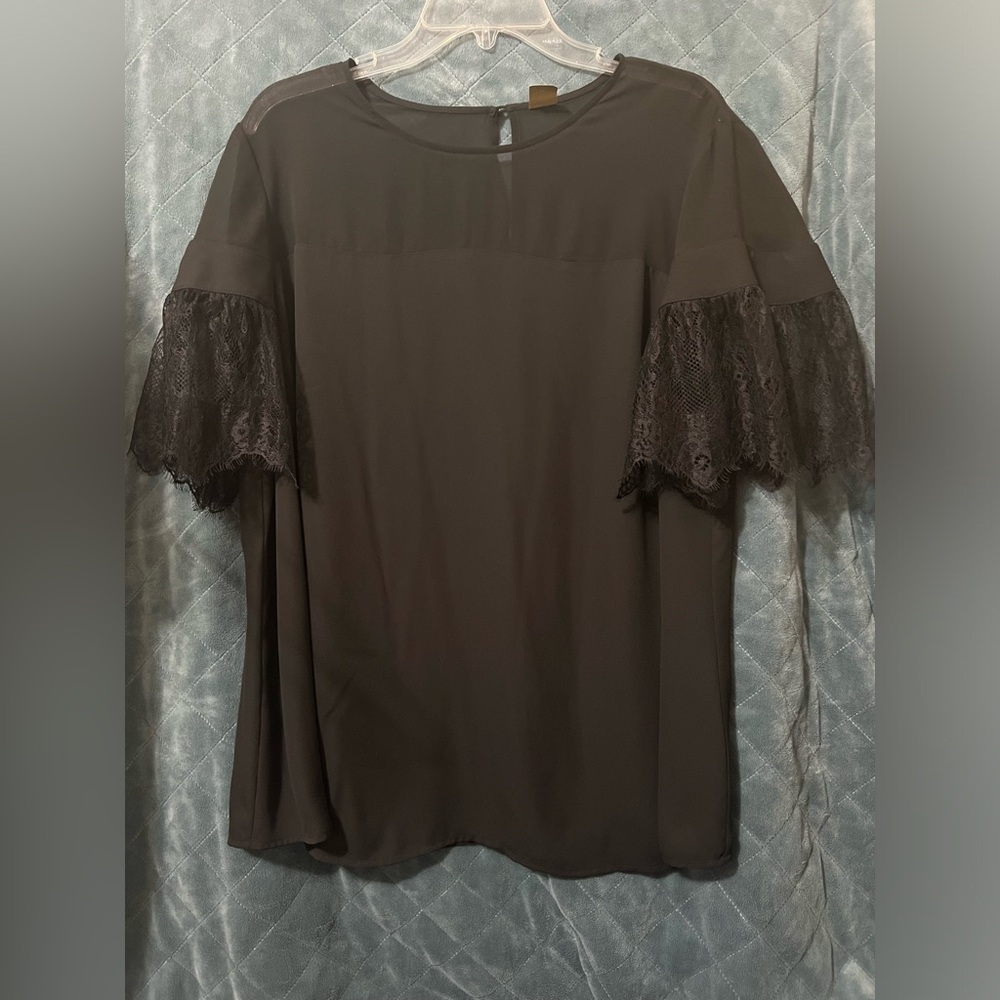 Women's Worthington 1X Lace Sleeve Sheer Blouse - Picture 1 of 8